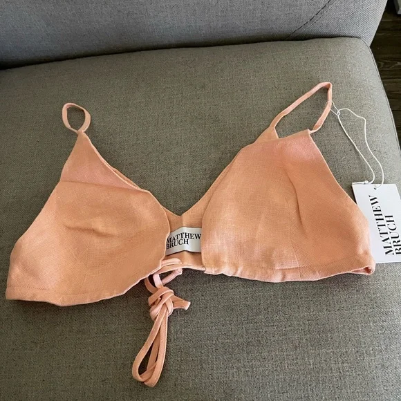 MATTHEW BRUCH x Revolve Triangle Tie Front Crop Top in Peach - Picture 2 of 6
